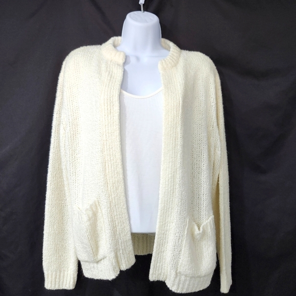 VTG The Import Workshop Women's Cardigan Size L Ivory Open Knit Scandi Chic - Picture 1 of 8